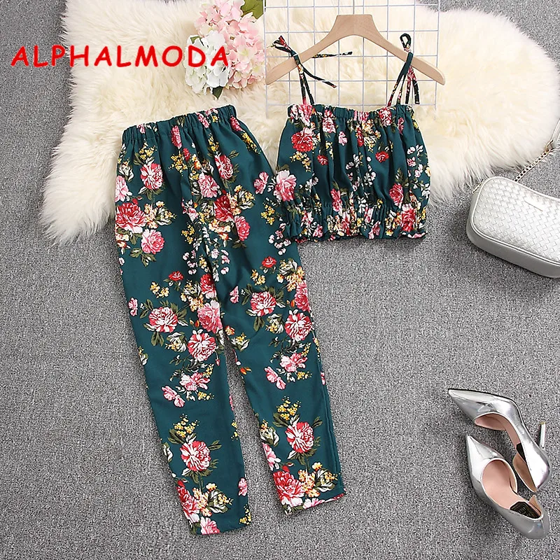 Женский укороченный топ с цветочным принтом ALPHALMODA комплект из 2 предметов