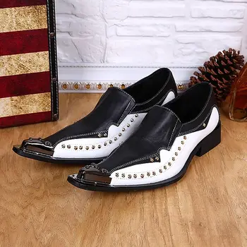 

Plus Size Elegant Genuine Leather Studded Man Loafers Pointed Toe Slip on Footwear Italian Style Men's Metal Tipped Shoes SL307
