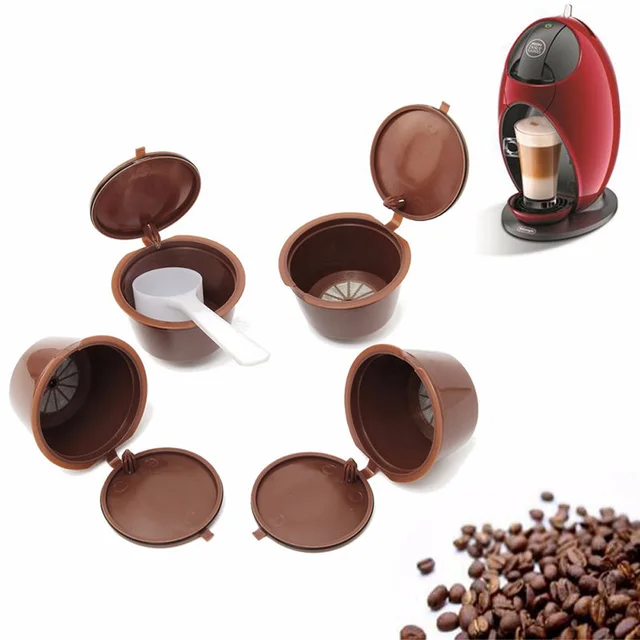 Best Price Coffee Capsule With 1pc Plastic Spoon Refillable Coffee Capsule 200 Times Reusable Compatible For Nescafe Dolce Gusto 4PCs/ 