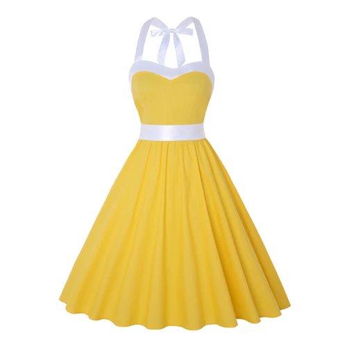 OTEN Элегантное летнее платье для женщин, сексуальное, на бретелях, Череп, цветок, горошек, с принтом, повседневное, рокабилли, Ретро стиль, vestido de festa, midi renda - Цвет: Цвет: желтый