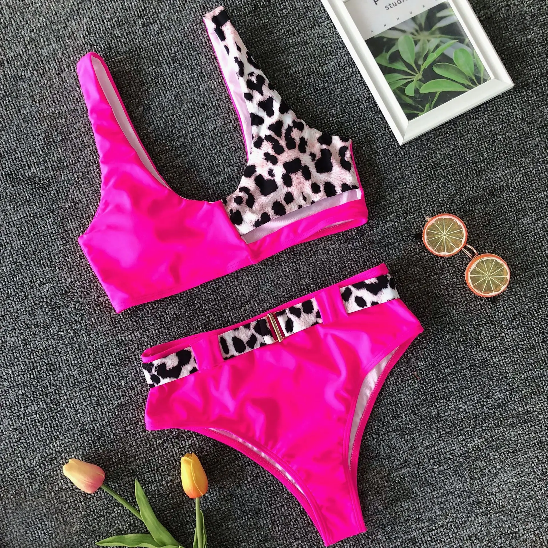 

Women Swimwear 2019 New Leopard Printed Bikini Sexy High Waist Swimsuit With Belt Female Bather Bathing Simming Suit Beach Wear