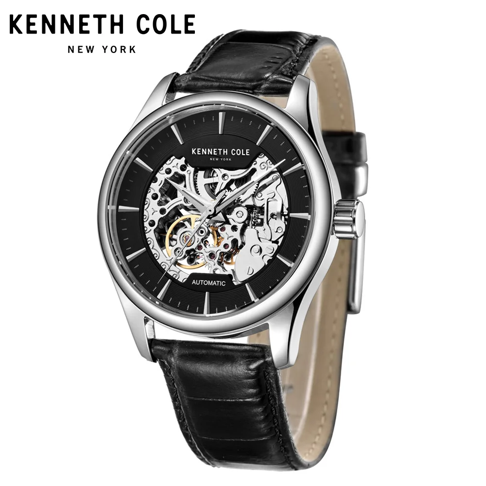 Kenneth Cole Mens Watches  Automatic Self-Wind Mechanical Wristwatches KC10027199 Leather Black Water Resistant Men Watches