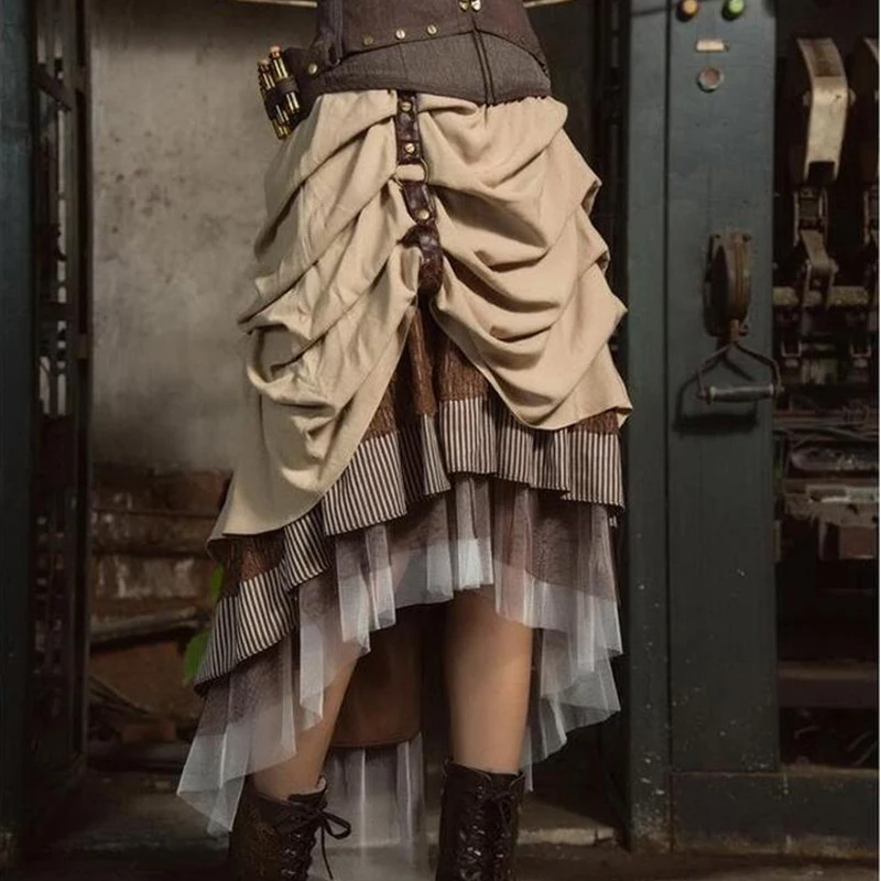 Винтажная Victoian суета стимпанк коричневая юбка асимметричная высокая низкая юбка SP169
