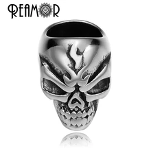 REAMOR 316L Stainless Steel Beads Gothic Punk Skull Paracord Spacer Charm For DIY Bracelet Jewelry Titanium