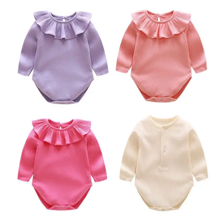 100 Cotton Fashion Baby Bodysuits Spring Autumn Lotus Leaf Collar
