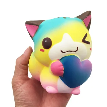

Besegad Soft Slow Rising Colorful Cartoon Squishy Love Heart Cat Squeeze Scented Cream Animals Decompression Relieves Stress Toy