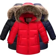 Новый детский утка Вниз Куртки/пальто Парки натуральный мех Большой мальчик Outerwears Пальто толстые пуховые куртки winter-30degree