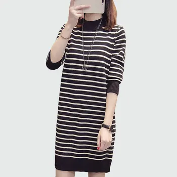 

Sweater Dress Plus Size 2018 Autumn Winter Large Size Long Sleeve Mini Fashion Striped Slimming Bottoming Sexy Casual Vestidos