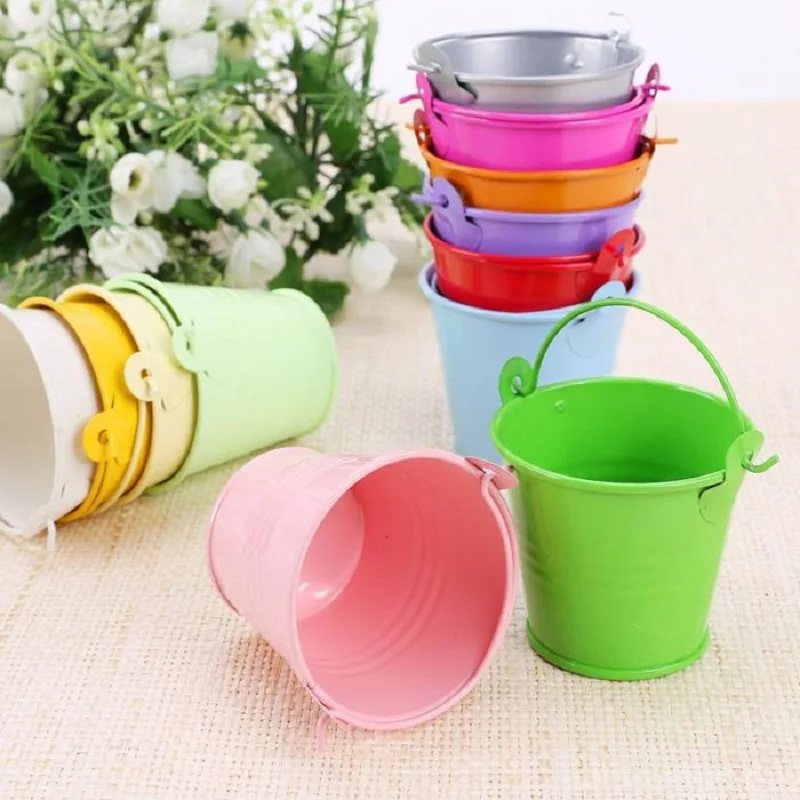 200pcs Colorful Mini Metal Bucket Candy Favors Box Pail Wedding Party