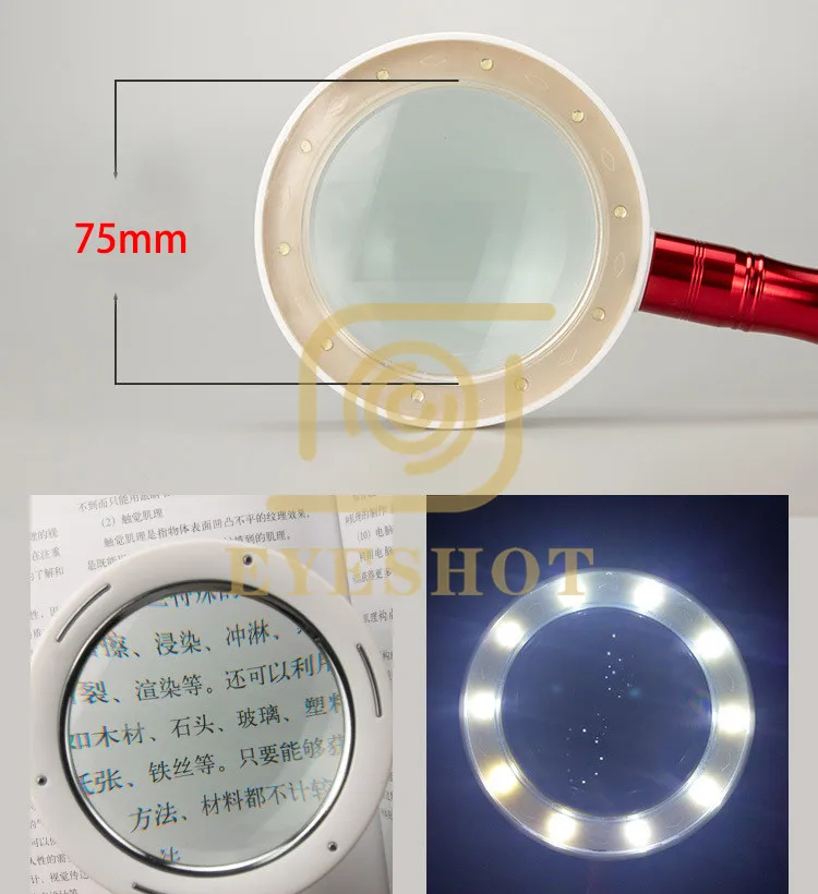 10X оптическое увеличительное стекло с подсветкой диаметр 75 мм 10 светодиодный ручной карта газета увеличительное стекло для чтения ювелирных изделий