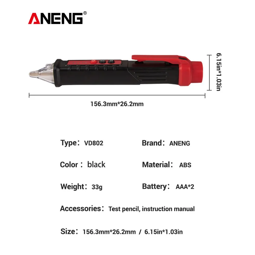 Non Contact voltage tester Pen AC Voltage Detector Pen High Low Sensitivity Voltage Tester With buzzer(Battery not included