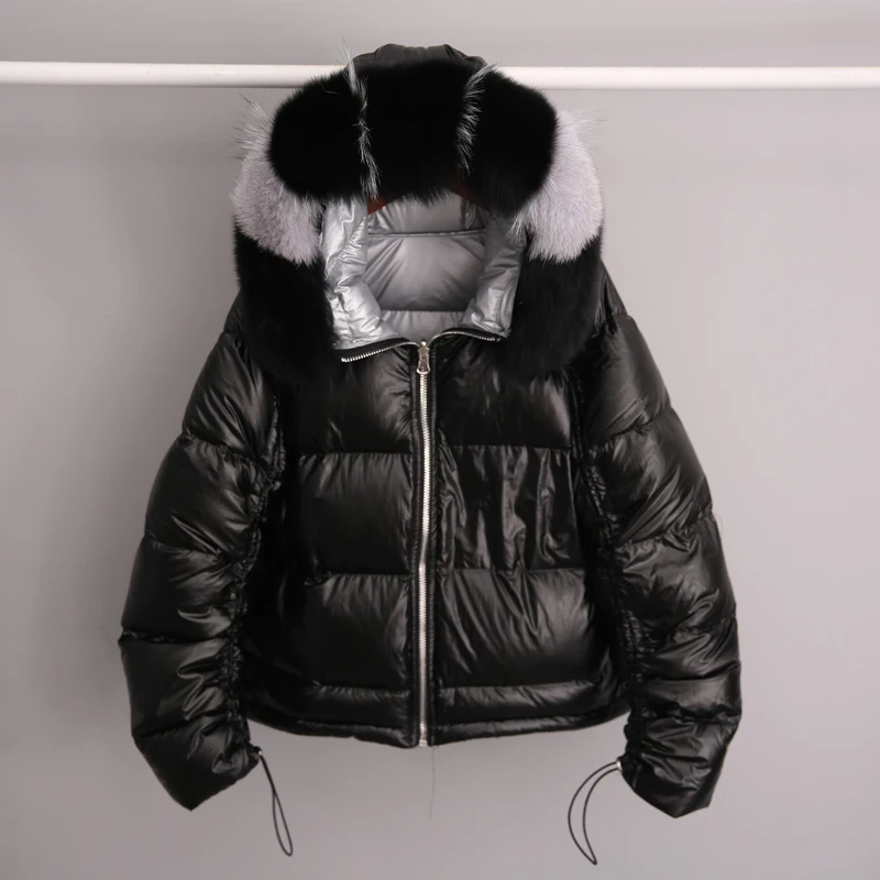 2019 Female White Duck Down Jacket Real Fur Coat