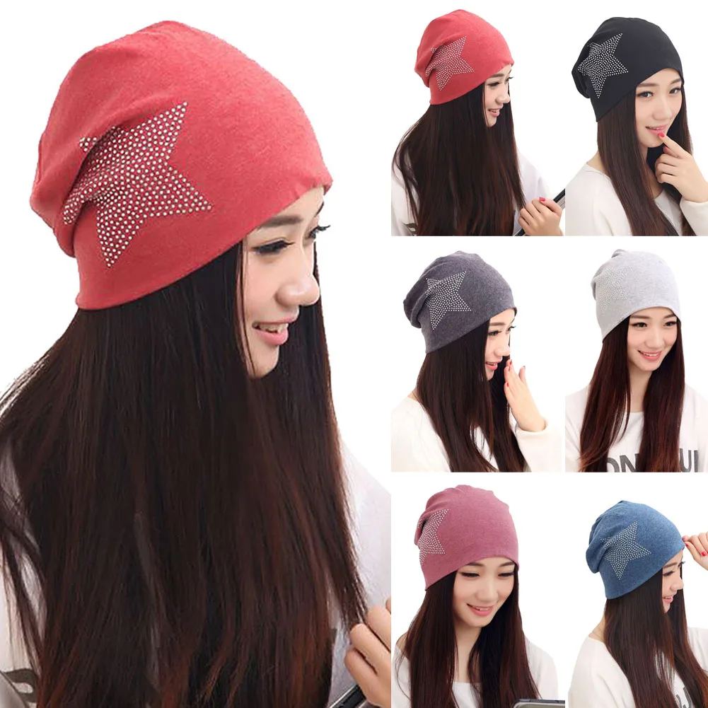 

Fashion New Women Knit Baggy Beanie Hat Winter Warm Bronzing Star Fashion Sleeve Head Cap