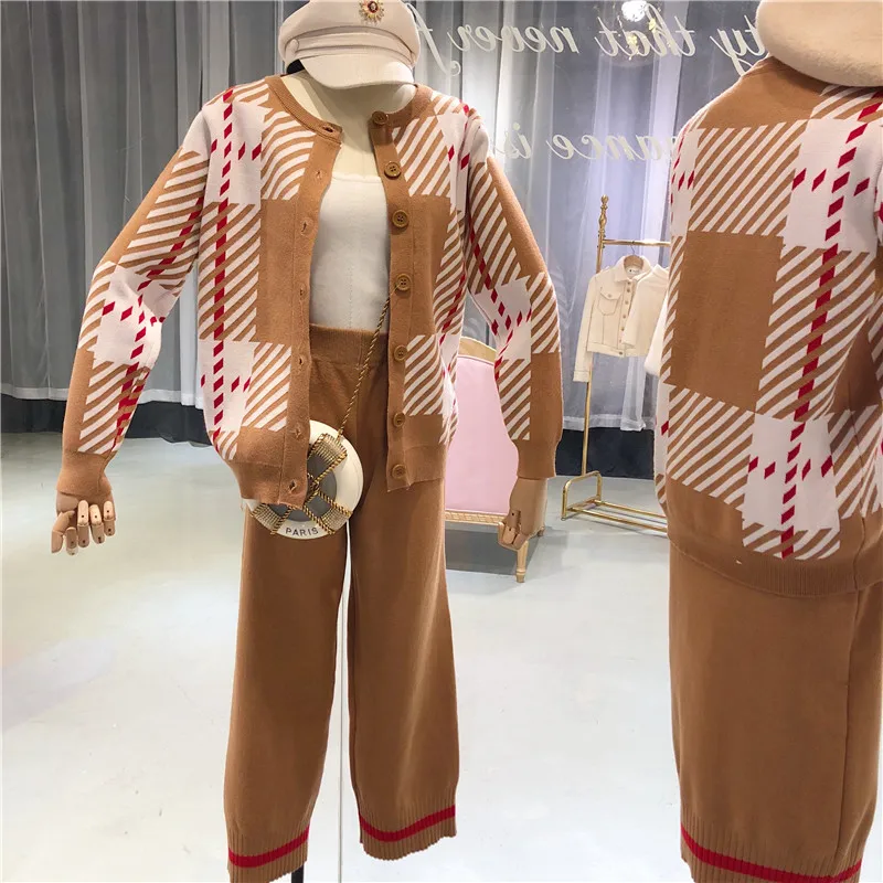 Amolapha женские вязаные Полосатые кардиганы + брюки 2 шт. комплекты одежды вязаный
