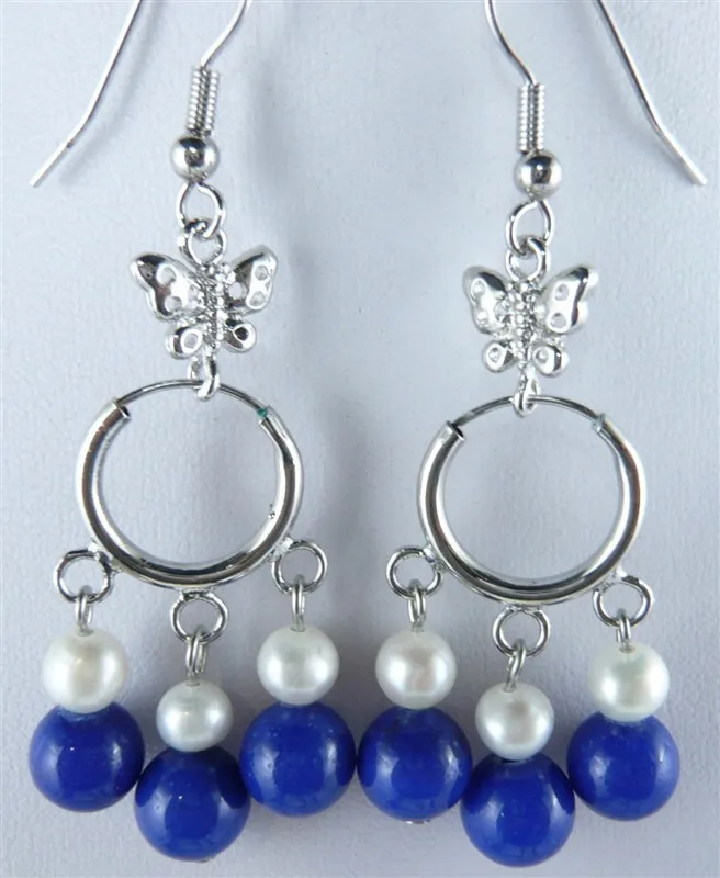 

hot sell new - wholesale white shell pearl and blue jade fashon earrings .