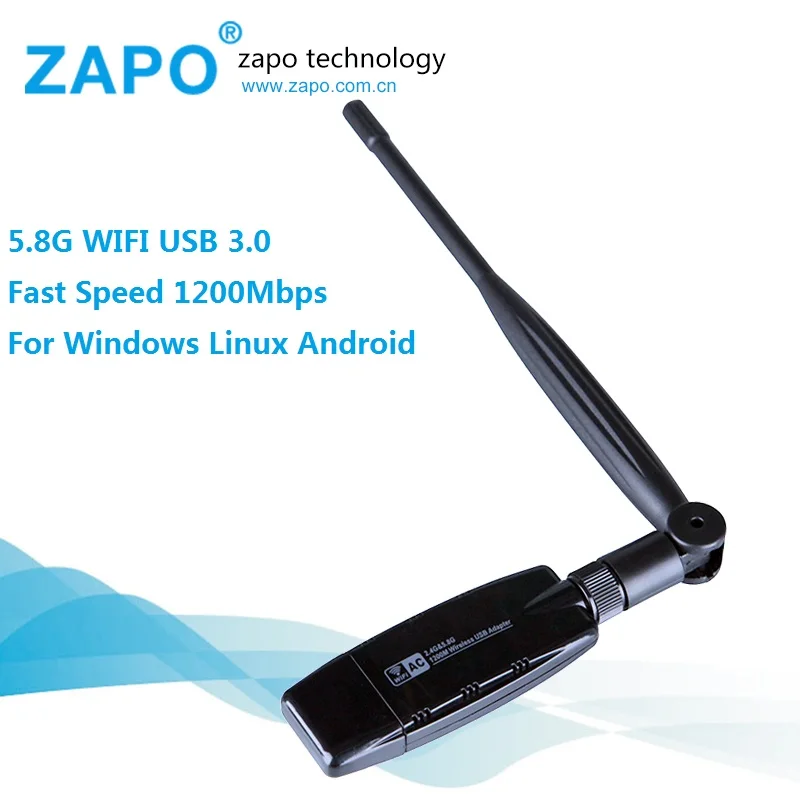 ZAPO Мощный 5G двухдиапазонный wifi USB 3,0 адаптер 1200 Мбит/с беспроводной AC приемник сетевая карта 5dbi антенна для всех Windows Linux