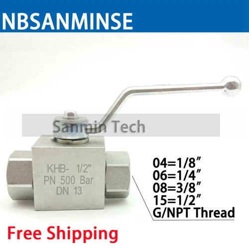 NBSANMINSE High Pressure Hydraulic Ball Valve KHB 1/8 1/4 3/8 1/2 Carbon Steel NPT G Manual Valve Engineer Industry On Off valve