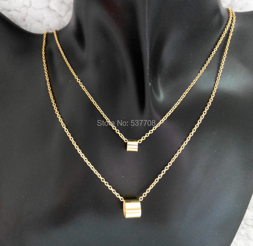 AMORUI Fashion Necklaces for Women Gold Color No Fade Double Circular Pendant Statement Choker Necklace Women Jewelry