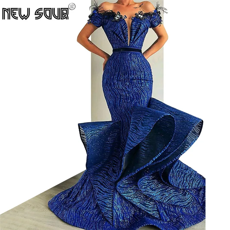 Picture Color Мусульманин Royal Blue дубайские вечерние платья платье для выпускного вечера Саудовская Аравия Формальные торжества платья с открытыми плечами длинные турецкие вечерние платья - Цвет: Picture Color