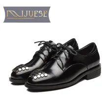 MLJUESE/ г. женские туфли на плоской подошве черного цвета, из коровьей кожи, металлические праздничные туфли на плоской подошве весенние удобные винтажные Туфли-оксфорды, размер 40