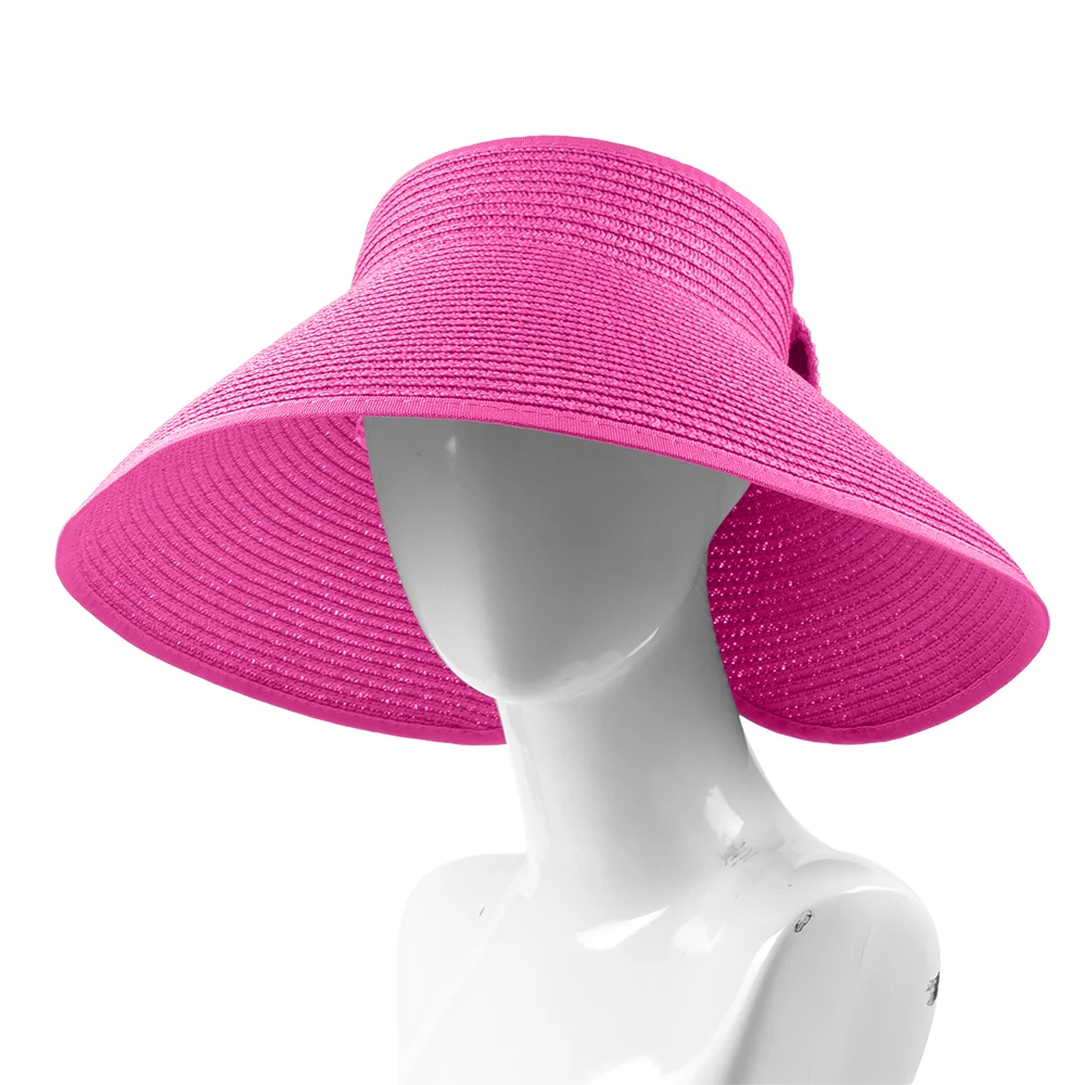 Women's Summer Foldable Straw Sun Hat For Ladies UPF 50+ Packable Wide Brim Roll Up Sun Visor