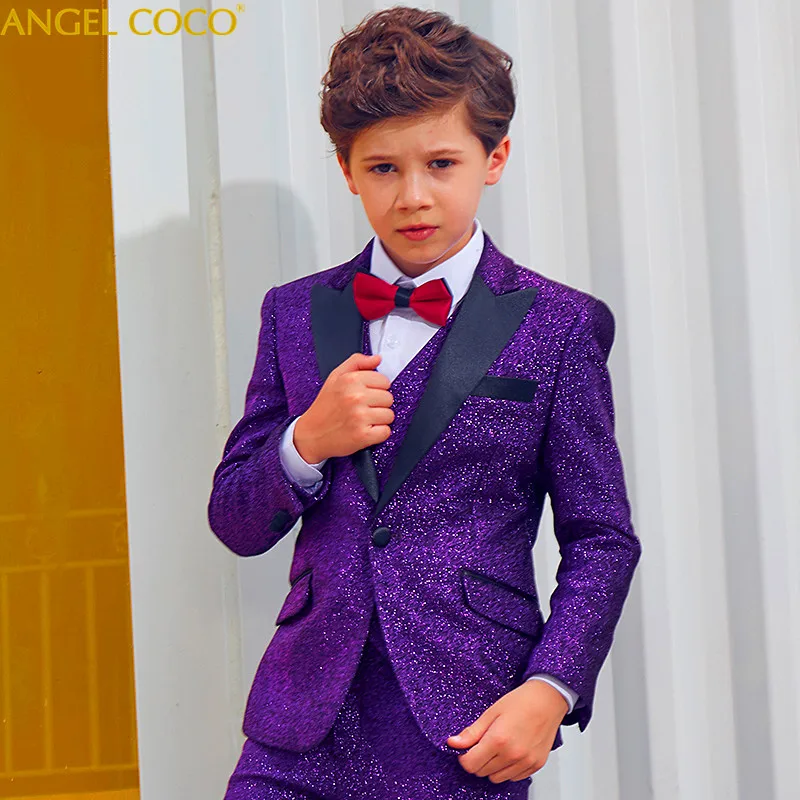 

Boys Bright Shiny Dress Spring Autumn Boys Suits Catwalk Piano Costume Garcon Children Boys Suits For Weddings Boys Prom Suits