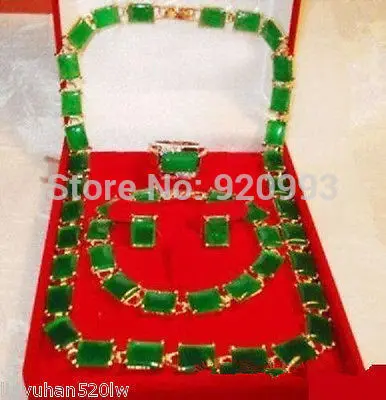 

Wholesale****Charming new green jade necklace bracelet earring ring 9-11# set