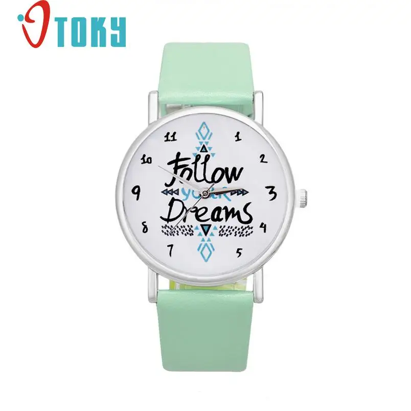 

women watches Follow your Dreams Words Pattern Leather Watch Mint Green Dropshipping