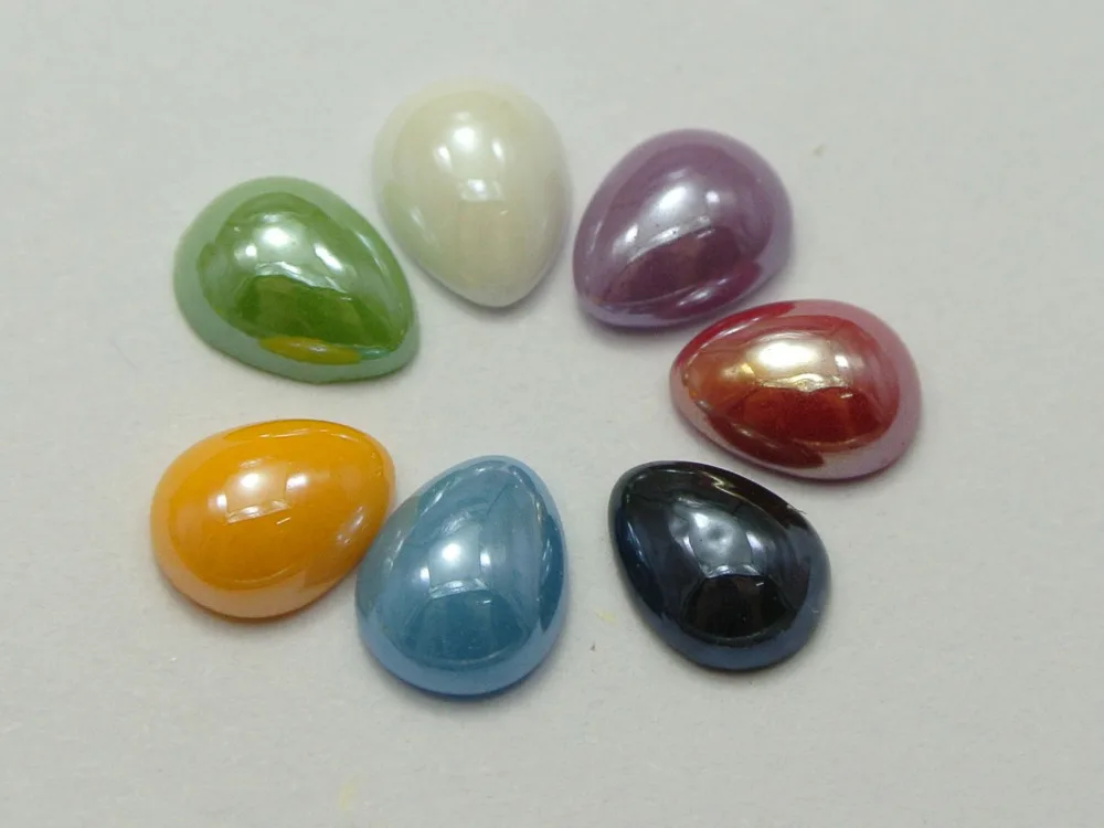 

100 Mixed Color Luater AB Teardrop Flatback Glass Cabochon Half Pearl 6X8mm