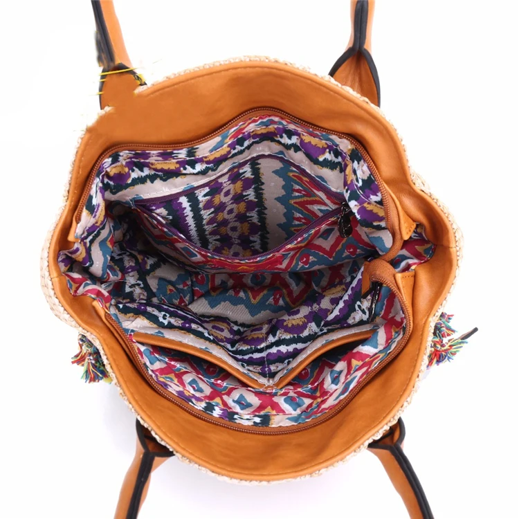 Летняя Дамская пляжная соломенная круглая сумка хиппи цыганские шикарные женские сумки-тоут Бохо Этническая сумка на плечо сумки через плечо bolsos