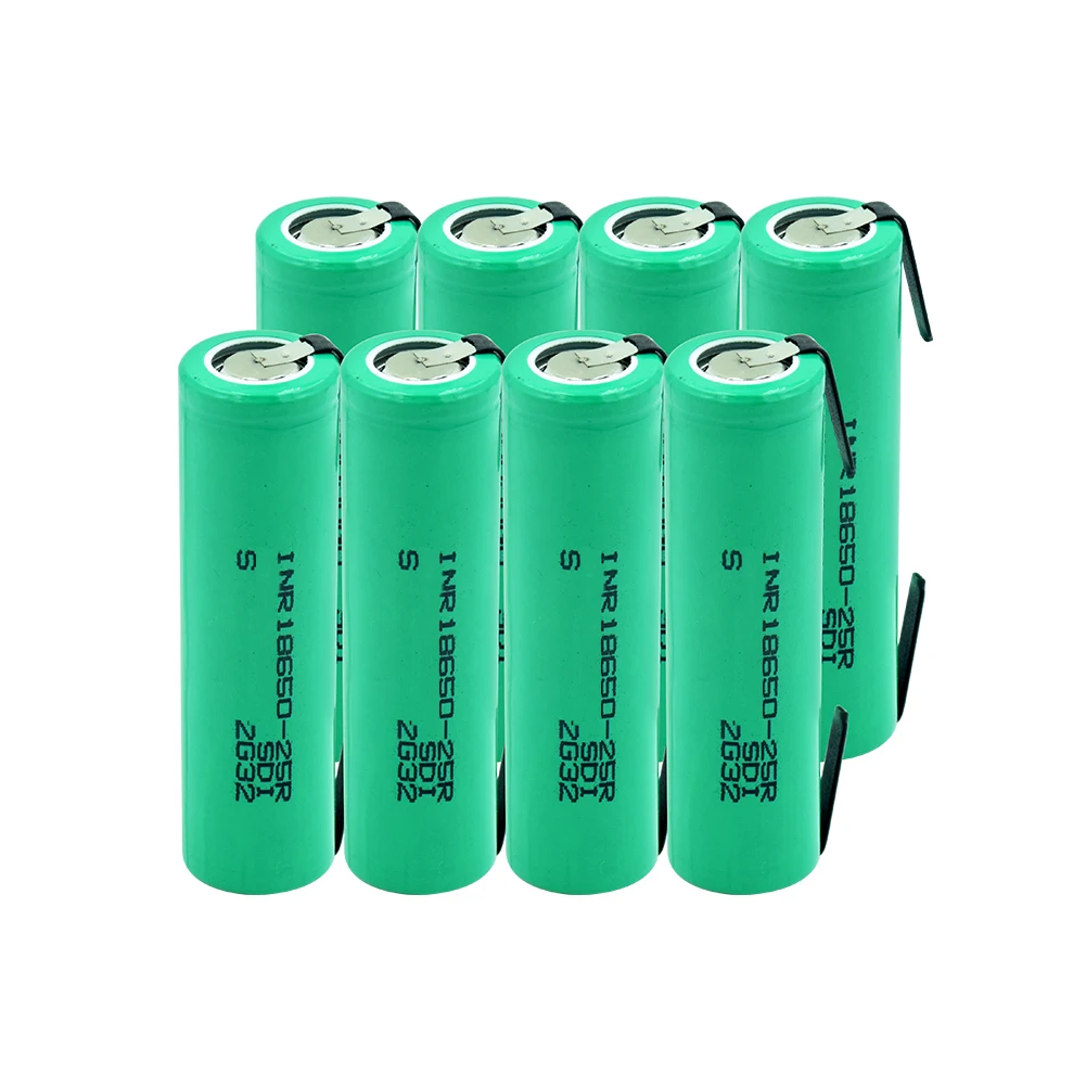 Высокая дренажная 20А INR 18650-25R батарея 3,7 V 2500mAh перезаряжаемая с полосками припаянные батареи для высокого тока+ DIY никель - Цвет: 8 PCS