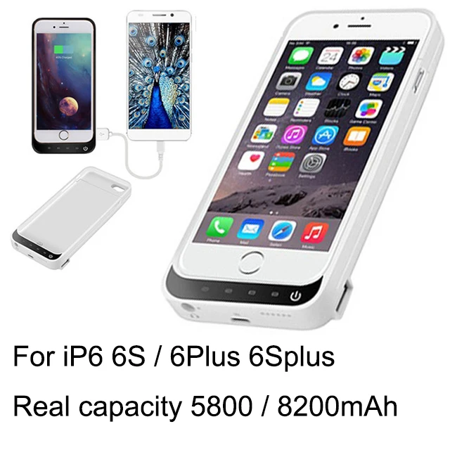 Koop Real capaciteit 8200 5800 mAh iP6 Plus Externe USB power bank Oplader Backup Batterij Case Voor Iphone 6 6 s Power case