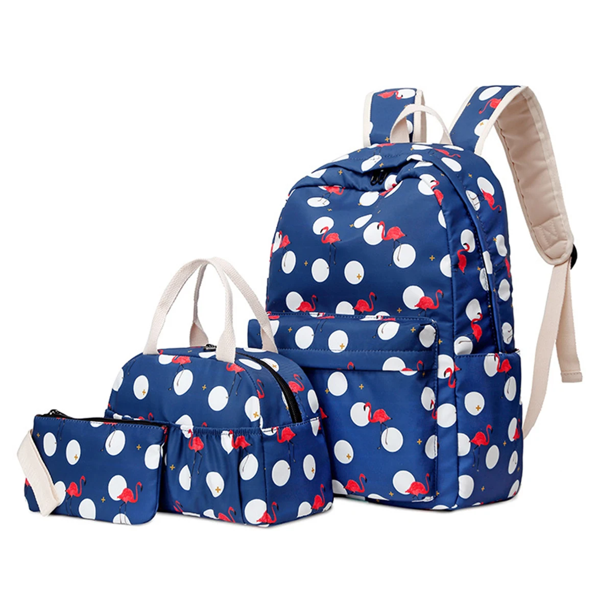 

Red-crowned crane Daypack Multipurpose Unisex Backpack Sets 3pcs School Daypack With Insulated Lunch Bag Pencil Case/Pouch