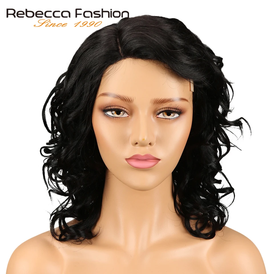 

Rebecca Loose Curly Short Human Hair Lace Wigs For Black Women L Part Peruvian Remy Loose Curly Wave Lace Wig Natural Black