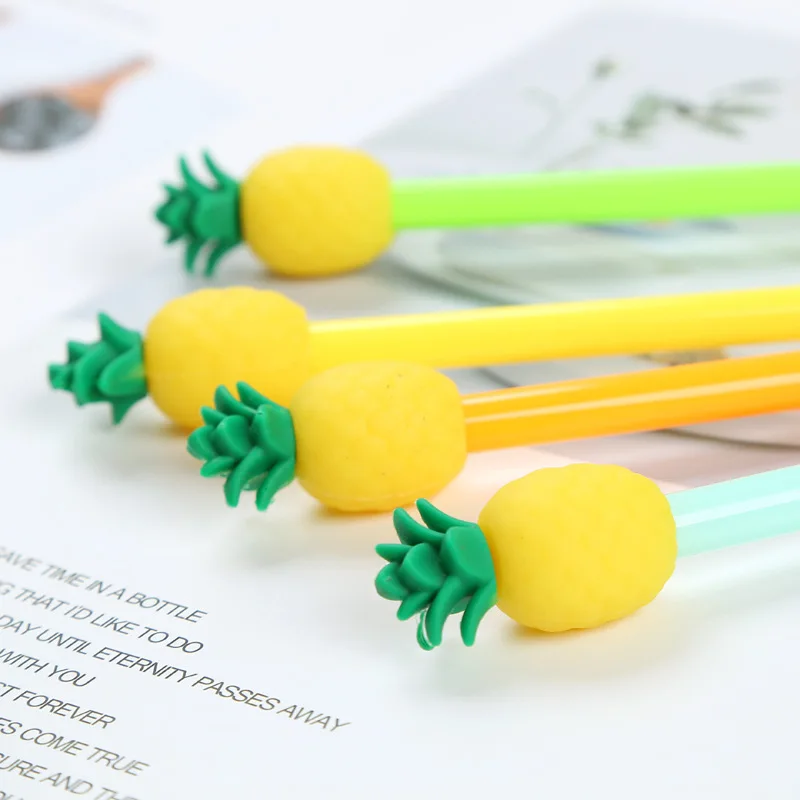Canetas para Estudantes da Escola Atacado Kawaii Fruta Caneta Bonito Abacaxi Gel Escritório Coreano Estacionário Cores Misturadas Frete Grátis 60 Pçs 6 abacaxi gel canetas para estudantes da escola