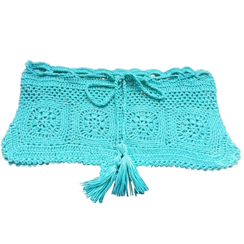 Женские сексуальные вязанные крючком шорты бикини Boho со шнуровкой Купальники ручной работы однотонные вязанные повседневные шорты Новая мода - Цвет: G