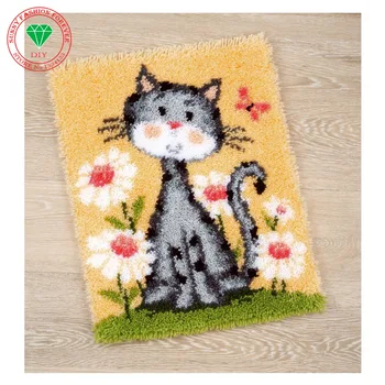 

Hook Rug Kit DIY Unfinished Crocheting Yarn Mat Latch Hook Rug Kit Floor Mat Diy Embroidery Carpet Set Cartoon Cat Pictures