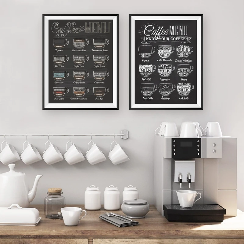 Кофейное меню печатает Винтажный стиль плакат для заметок мелом настенное искусство в Кафе Декор холст живопись Ретро Настенная картина украшение Кофейни