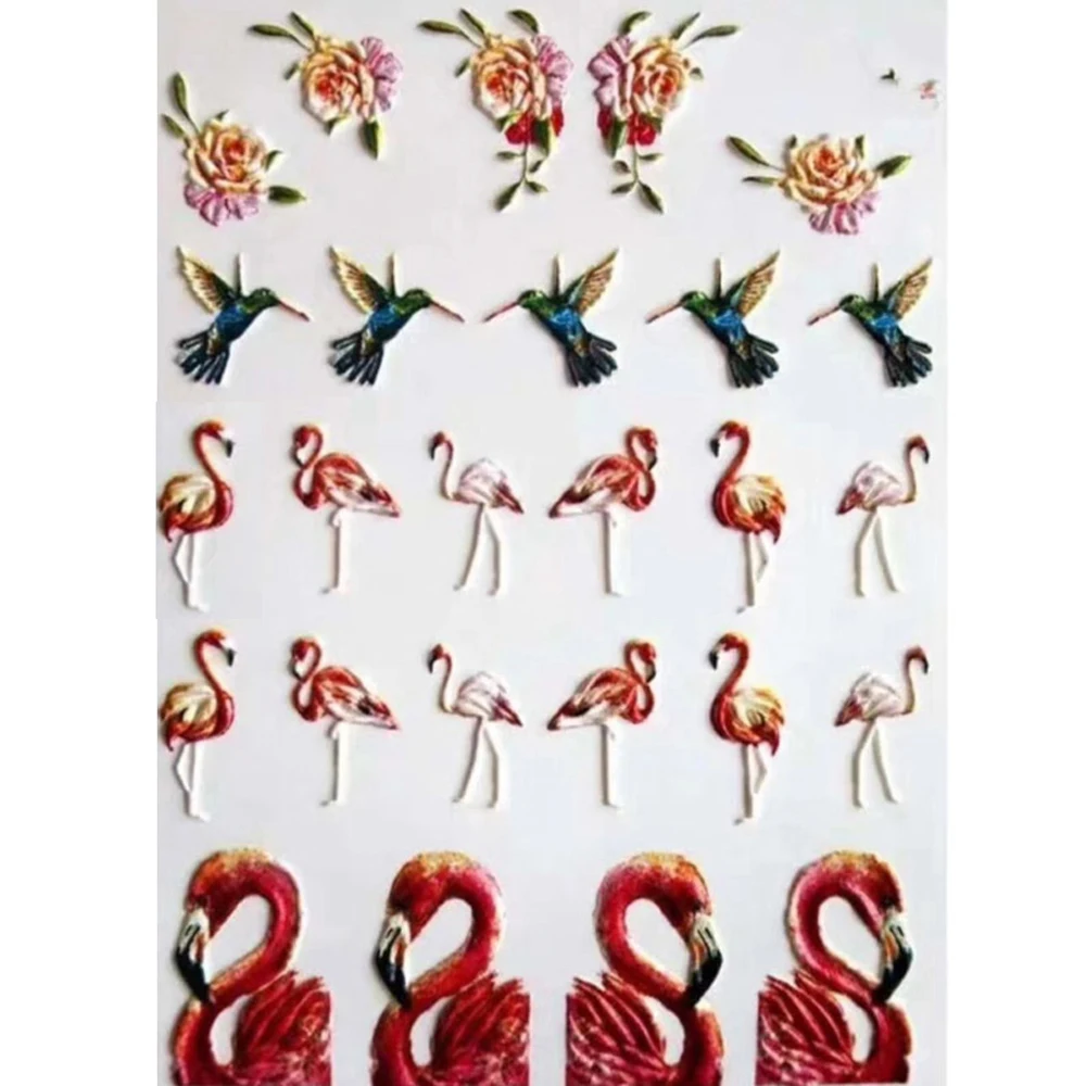 1 лист наклейка для водяного переноса изображения на ноготь 6D милые животные Фламинго Пчела и цветок Дизайн ногтей слайдер Маникюр украшения - Цвет: size  4