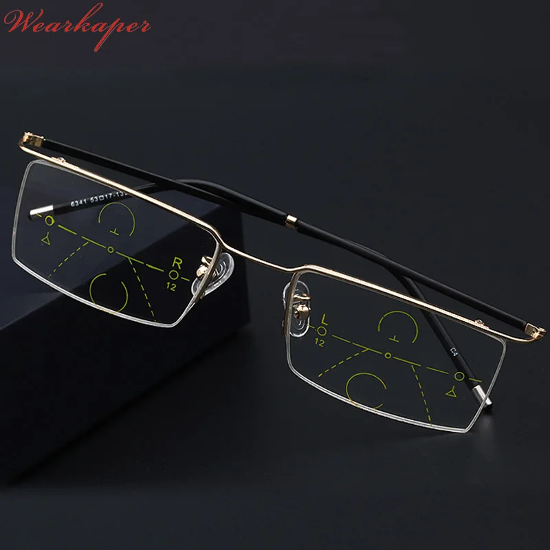 

WEARKAPER Half Frame Multifocal Eyewear Progressive Reading Glasses Men Women Presbyopia Hyperopia Multifocal