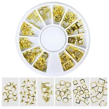 Fingernail Makeup Nail Wheel Gold Nail Charms Studs Sets Copper Metal Ring Square Tips Nail Art Decoration Slice WY595