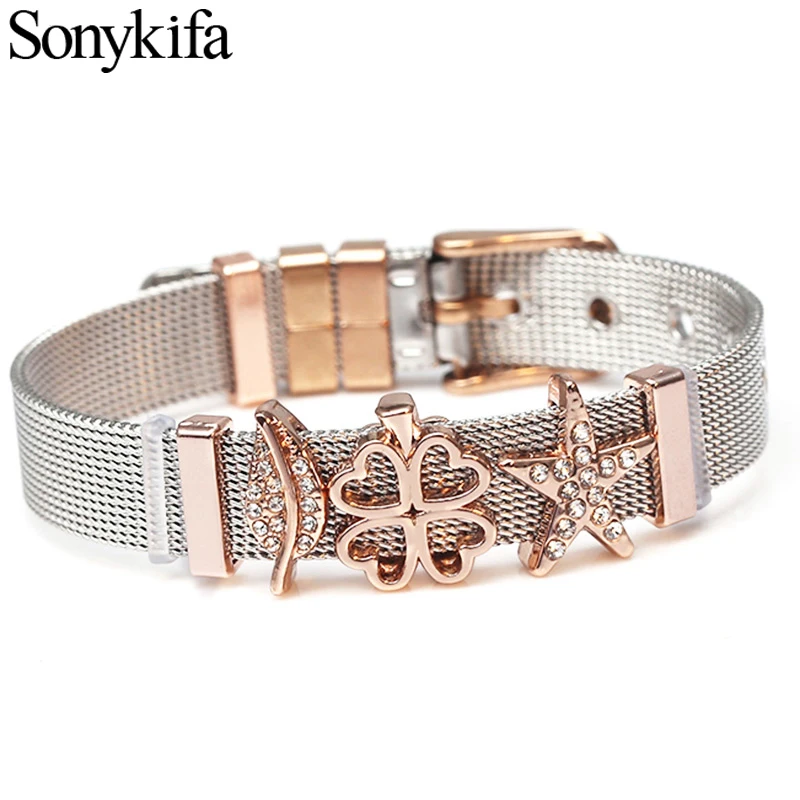 

Stainless Steel DIY Customized Two-Tone Mesh Bracelets Bangles Women Starfish Charm Pandoro Bracelet For Wom Jewelry Gift
