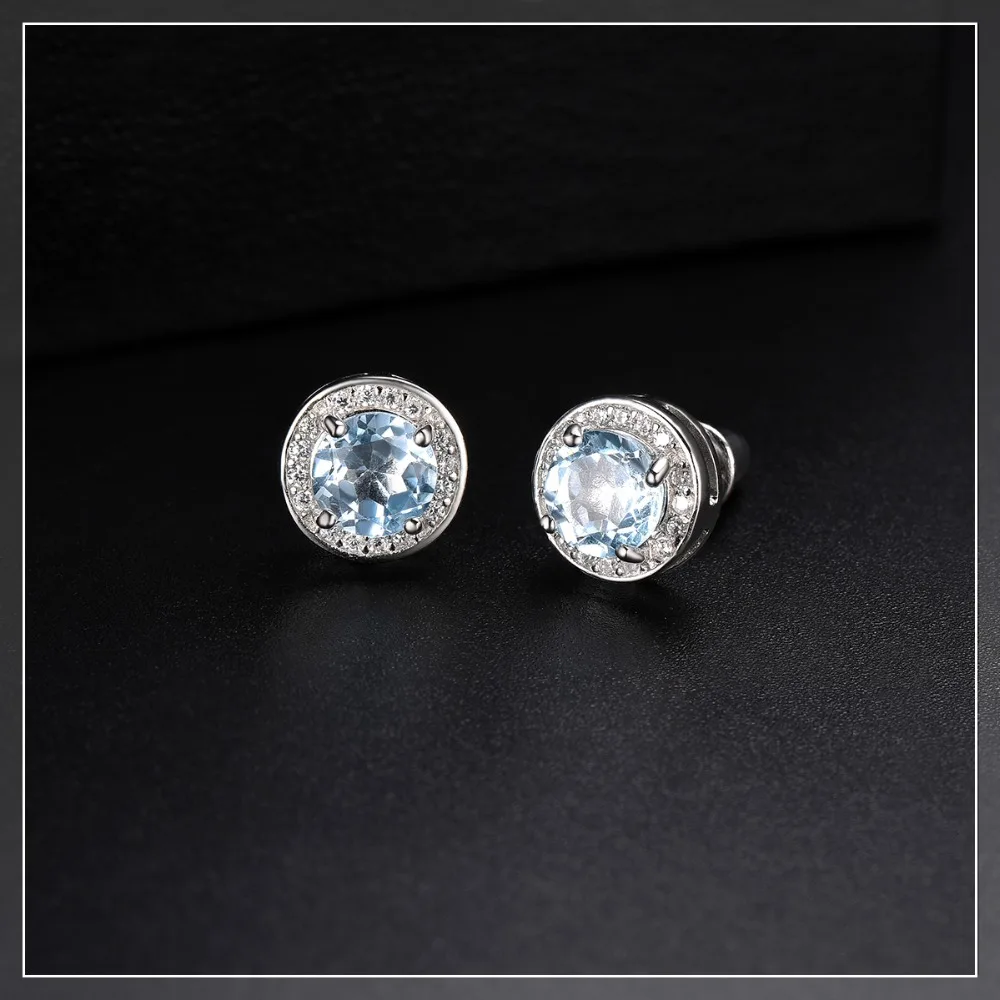 Hutang круглые серьги сделаны с 1.88ct натуральный драгоценный камень Небесно голубой топаз Твердые 925 пробы серебряные ювелирные изделия для женщин подарок
