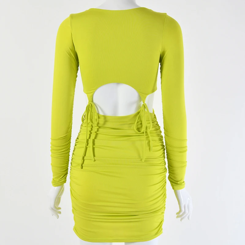 Forefair Long Sleeve Sexy Party Dress Hollow Out  (23)