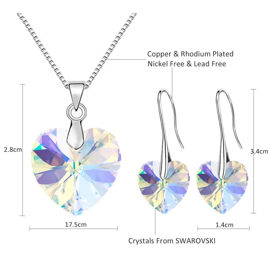 SWAROVSKI Heart Pendant Necklaces Drop Earrings Jewelry Sets