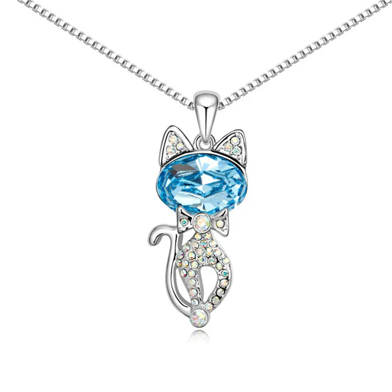 Candy Colors Austrian Crystal Cat Pendant Necklace Made with Swarovski