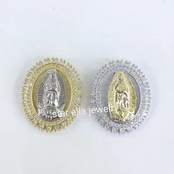 

5pcs/lot Micro Pave Square Crytal Cubic Zirconia Carving Hollow Virgin Maria Pendant for Necklace Fashion Jewelry