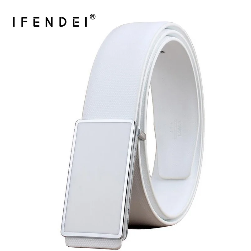 

IFENDEI Split Leather Belt Male Casual Plaid Strap For Business Men Fashion Plate Buckle Belts White Black Waist For Jeans Suit