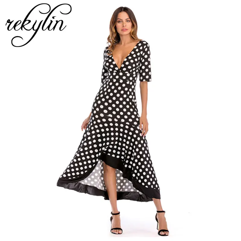 

Fashion Dress Fashion Women Casual Long Sleeve Dress Speckle Print Split Lace Up V-Neck Long Empire Dress women