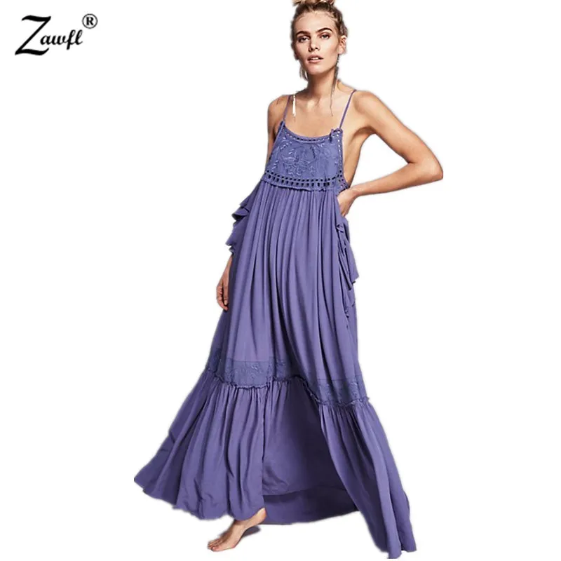 

ZAWFL 2019 New People Halter Women Embroidery Hollow Out Dress Split Beach Summer Dress Sexy Backless Maxi Dresses Vestidos
